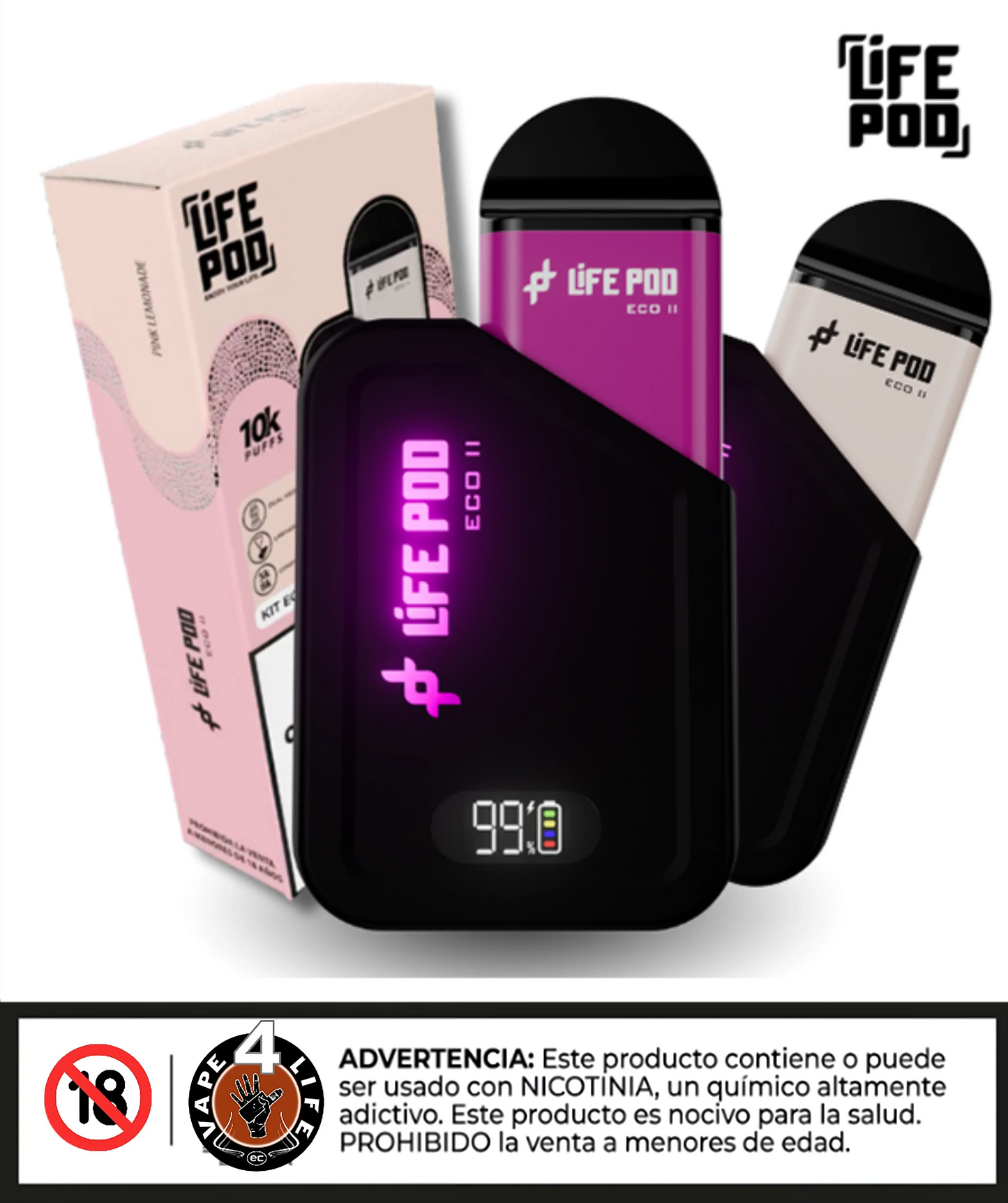 LIFEPOD ECO II KIT 10k puffs 5% nic. - Vape4Life - Distribuidor Mayorista Ecuador